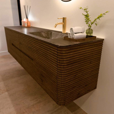 Mondiaz CIRO-DLUX Badkamermeubelset - 190x45x50cm - Solid surface wastafel Lava - 1 wasbak Rechts - 1 kraangat - 4 lades - Dusk