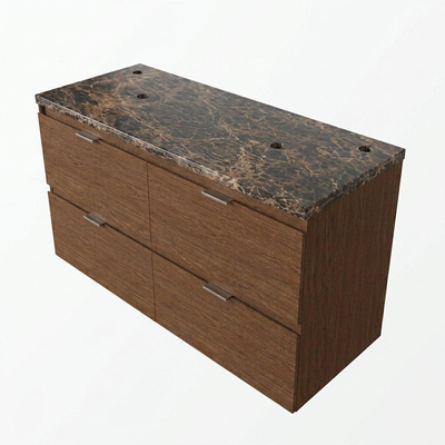 Saniclass Holz Pure Ensemble meuble de salle de bains - 120x45x63cm - Plan de travail en pierre naturelle Noche dark emperador - 2 trous de robinetterie - 4 tiroirs - walnut pure mat (bois)