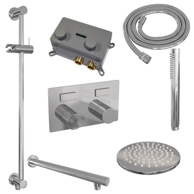 BRAUER Chrome Carving opbouw regendoucheset – Ø20 cm hoofddouche – 39.4 cm rechte wandarm – staafhanddouche – glijstang