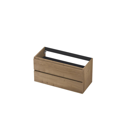 INK Wastafelonderkast - 100x45x52cm - 2 lades - greeploos - met houten keerlijst - MDF - Ash grey