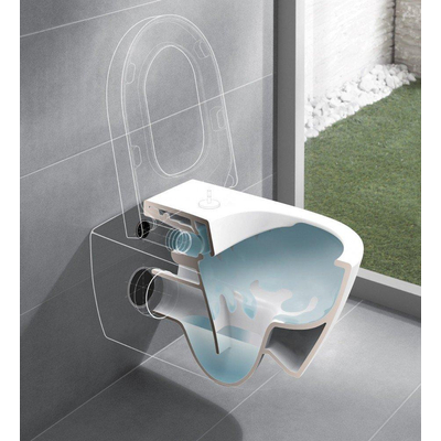 Villeroy & Boch Subway 2.0 DirectFlush Pack WC avec abattant de luxe softclose Saniclass, réservoir Geberit et plaque de commande QeramiQ avec boutons ronds blanc
