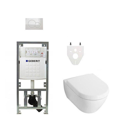 Villeroy en Boch Subway 2.0 DirectFlush ceramic+ toiletset met Geberit reservoir en bedieningsplaat wit