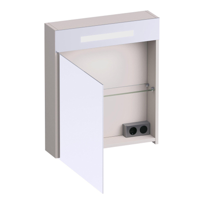 BRAUER Promise Deluxe armoire de toilette - 60x70x15cm - avec éclairage 1 porte miroir double face à ouverture vers la gauche mat sable