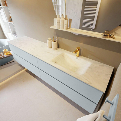 Mondiaz VICA-DLUX ensemble de meuble de salle de bain - 200cm - meuble sous-vasque argile - 4 tiroirs - lavabo encastré nuage droite - 1 trou de robinet - version haute de 60cm - opalo