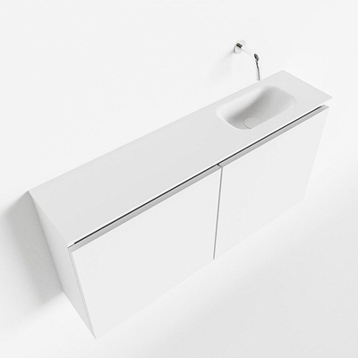 MONDIAZ TURE Toiletmeubel 100x23x50cm met 0 kraangaten 2 deuren talc mat Wastafel Eden rechts Solid Surface Wit