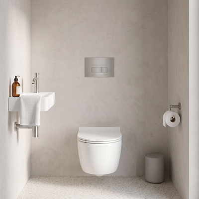 QeramiQ Dely Swirl Toiletset - 36.3x51.7cm - Geberit UP720 Duofix Sigma inbouwreservoir - rimless - diepspoel - slim zitting - bedieningsplaat steel - rechthoekige knoppen - mat wit