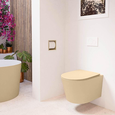 Mondiaz LAVIE WC suspendu – sans bride – 36 x 53 cm – avec abattant softclose – Sand (beige)
