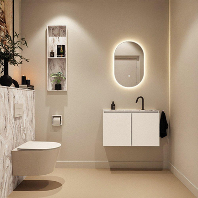 MONDIAZ TURE-DLUX Meuble toilette - 80cm - Talc - EDEN - vasque Glace - position centrale - 1 trou de robinet