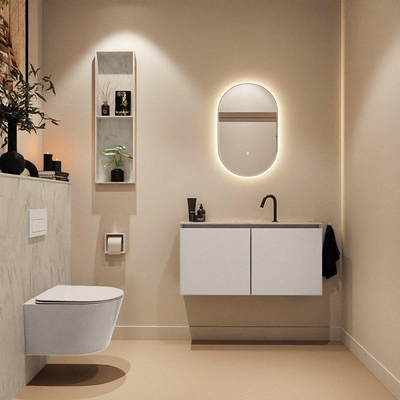 MONDIAZ TURE-DLUX 100cm toiletmeubel Linen. EDEN wastafel Opalo positie midden. Met 1 kraangat.