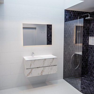 Mondiaz VICA ensemble de meuble de salle de bain - 100cm - meuble sous vasque carrara - 2 tiroirs - lavabo cloud gauche - 1 trou de robinet - miroir LED - version XL 60cm de haut