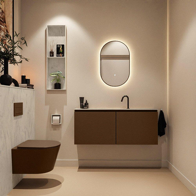 MONDIAZ TURE-DLUX Meuble toilette - 120cm - Rust - EDEN - vasque Opalo - position centrale - 1 trou de robinet