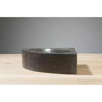 Forzalaqua Turino hoekftontein 30x30x10cm 1 kraangat zonder kraan natuursteen Hardsteen gezoet