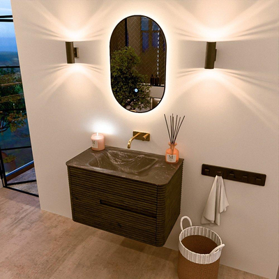 Mondiaz CIRO-DLUX Badkamermeubelset - 80x45x50cm - Solid surface wastafel Lava - 1 wasbak Midden - zonder kraangaten - 2 lades - Shadow