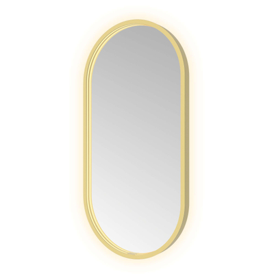 Hotbath &MORE Spiegel Oval - 40x80cm - direct en indirect LED - spiegelverwarming - dimbaar - met afstandsbediening - PVD - geborsteld messing goud