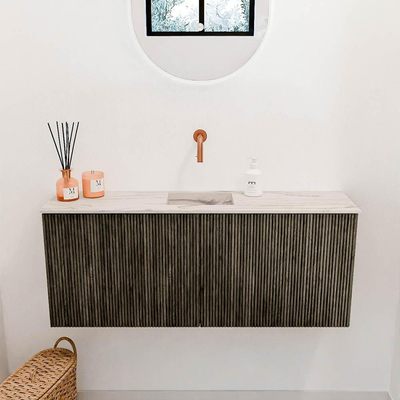 Mondiaz JOYA-DLUX 100cm meuble de salle de bains - couleur Shadow - Vasque FAYE position Milieu Sans trou de robinet couleur Nata