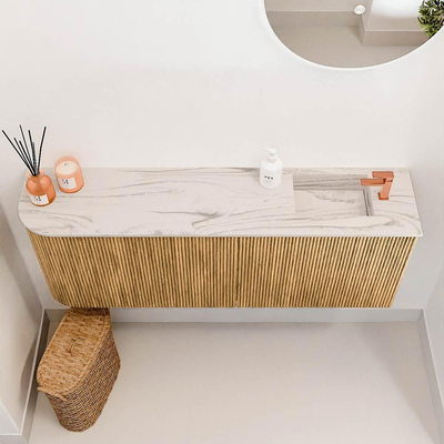 Mondiaz JOYA-DLUX 111.6cm toiletmeubel - ronding links kleur Oak - Wastafel FAYE positie Rechts 1 kraangat kleur Nata.