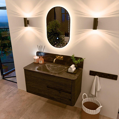 Mondiaz CIRO-DLUX Badkamermeubelset - 100x45x50cm - Solid surface wastafel Lava - 1 wasbak Midden - zonder kraangaten - 2 lades - Shadow