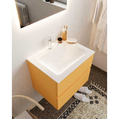 Mondiaz VICA ensemble de meuble de salle de bain - 60cm - meuble sous-vasque ocre - 2 tiroirs - lavabo nuage milieu - 1 trou de robinet - version XL 60cm haut