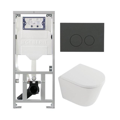 QeramiQ Dely Pack WC - 36,3x51,7cm - à fond creux - sans bride - réservoir WC attenant Geberit UP320 - abattant WC softclose 35 mm - plaque de déclenchement mat anthracite - boutons ronds - mat blanc