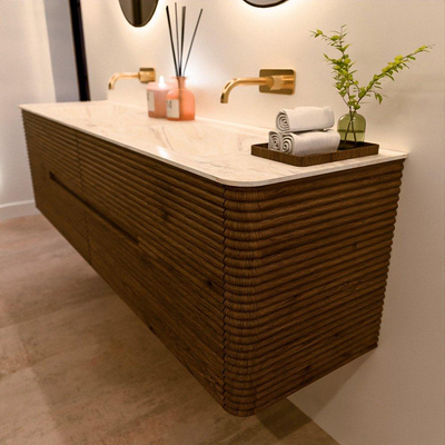 Mondiaz CIRO-DLUX Badkamermeubelset - 180x45x50cm - Solid surface wastafel Ostra - 2 wasbak Dubbel - zonder kraangaten - 4 lades - Dusk