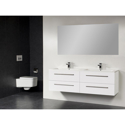 Saniclass Bologna Meuble salle de bain avec miroir 120cm 4 tiroirs Blanc