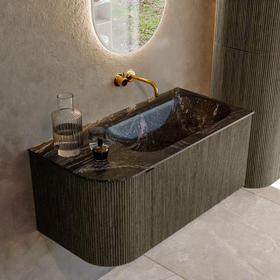 Mondiaz KURVE-DLUX Badkamermeubelset - 95x46x40cm - 1 lade - 1 deur - wastafel solid surface - rechts - zonder kraangat - Shadow