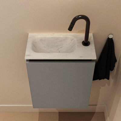 MONDIAZ TURE-DLUX Meuble toilette - 40cm - Smoke - EDEN - vasque Opalo - position gauche - 1 trou de robinet