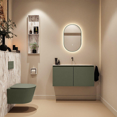 MONDIAZ TURE-DLUX Meuble toilette - 100cm - Army - EDEN - vasque Glace - position centrale - sans trou de robinet