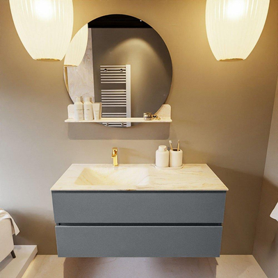 Mondiaz VICA-DLUX Ensemble de meuble de salle de bain - 110cm - meuble sous-vasque plata - 2 tiroirs - lavabo encastré cloud gauche - 1 trou de robinet - version haute de 60cm - ostra