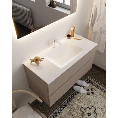 Mondiaz VICA Ensemble de meuble de salle de bain - 100cm - meuble sous-vasque fumée - 2 tiroirs - lavabo nuage milieu - 1 trou de robinet - version XL 60cm haut