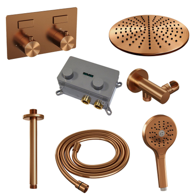 BRAUER Copper Edition inbouw regendoucheset – Ø30 cm hoofddouche – 30 cm plafondbuis – ronde handdouche – vaste douchehouder