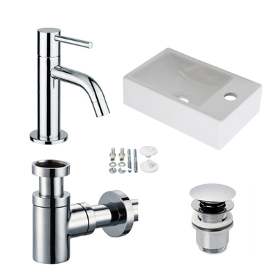 Plieger Houston ensemble lave-mains 37x23cm trou de robinet à droite avec robinet d'eau froide chromé, siphon et bonde blanc brillant