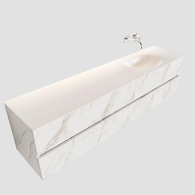 ENSEMBLE DE MEUBLE MONDIAZ VICA - 200 cm - 4 tiroirs - lavabo Moon à droite - 0 trous de robinet - solid surface marbre carrara
