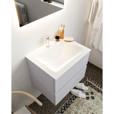 Mondiaz VICA ensemble de meuble de salle de bain - 60cm - meuble sous-vasque cale - 2 tiroirs - lavabo cloud milieu - 1 trou de robinet - miroir LED - version XL 60cm haut