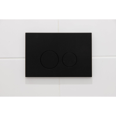 QeramiQ Dely Swirl Ensemble WC- 36,3x51,7 cm - réservoir encastré Geberit UP320 - abattant fin - plaque de commande noire mate - boutons ronds - blanc mat