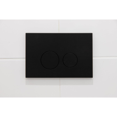 QeramiQ Dely Swirl Ensemble WC- 36.3x51.7cm - Réservoir encastré Geberit UP320 - abattant fin - Plaque de commande noir mat - Boutons ronds - Noir mat