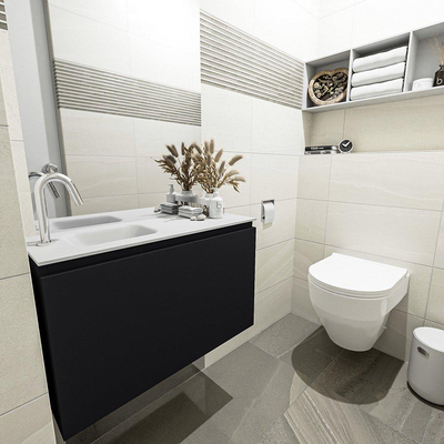 MONDIAZ OLAN Toiletmeubel 80x30x40cm met 1 kraangaten 1 lades urban mat Wastafel Lex links Solid Surface Wit