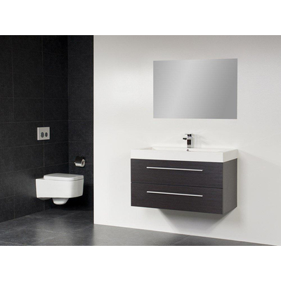 BRAUER Florence Meuble salle de bain avec miroir 100x47cm 1 trou pour robinetterie Black Wood