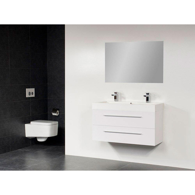 Saniclass Florence badmeubel met spiegel 100x48.5cm 2 kraangaten hoogglans wit