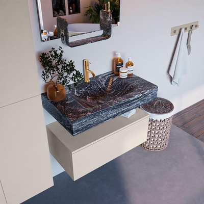 Mondiaz ALAN-DLUX Ensemble de meuble - 80cm - meuble Linen mat - 1 tiroir - Lavabo Cloud Lava suspendu - vasque Centre - 1 trou de robinet