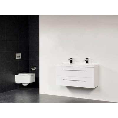 BRAUER XXS meuble 100cm Blanc polybéton 2 trous pour robinetterie