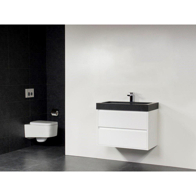 BRAUER Adore Black Spirit Badmeubel - 80x57x47cm - 2 lades - greeploos - natuursteenwasbak - 1 kraangat - basalt antraciet - hoogglans wit