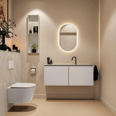 MONDIAZ TURE-DLUX Meuble toilette - 120cm - Linen - EDEN - vasque Opalo - position centrale - 1 trou de robinet