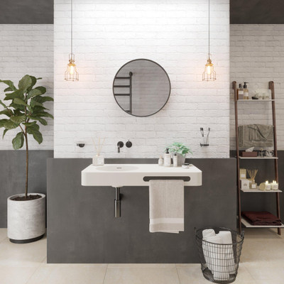 Ideavit Solidbrio Lavabo 90x48x10cm rectangulaire 0 trous de robinet 1 cuve avec porte-serviettes Solid surface blanc