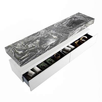 Mondiaz ALAN-DLUX Ensemble de meuble - 200cm - meuble Talc mat - 2 tiroirs - Lavabo Cloud Lava suspendu - vasque Droite - 1 trou de robinet