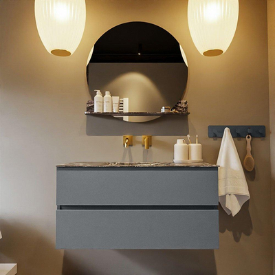 Mondiaz VICA-DLUX Ensemble de meuble de salle de bain - 100cm - meuble sous-vasque plata - 2 tiroirs - lavabo encastrée cloud milieu - sans trous de robinet - version haute de 60cm - lave