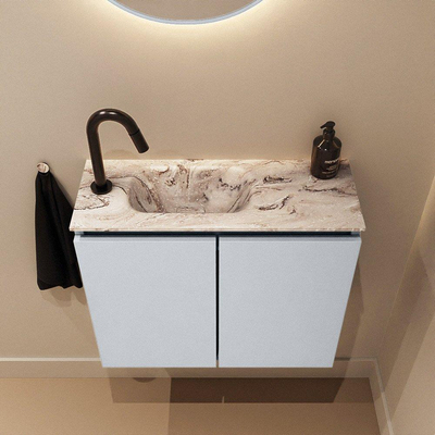MONDIAZ TURE-DLUX Meuble toilette - 60cm - Clay - EDEN - vasque Glace - position gauche - 1 trou de robinet