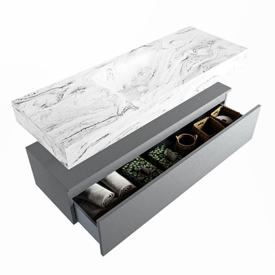 Mondiaz ALAN-DLUX Ensemble de meuble - 130cm - meuble Plata mat - 1 tiroir - Lavabo Cloud Glace suspendu - vasque Centre - 1 trou de robinet