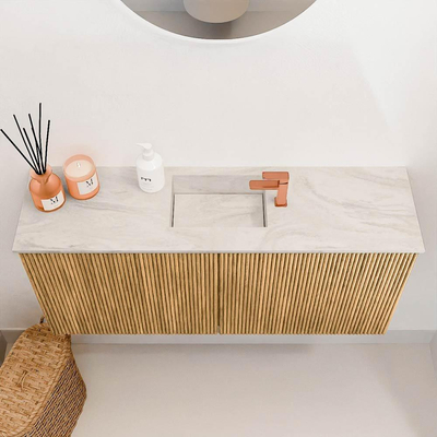 Mondiaz JOYA-DLUX 90cm meuble de salle de bains - couleur Oak - Vasque FAYE position Milieu 1 trou de robinet couleur Ostra.