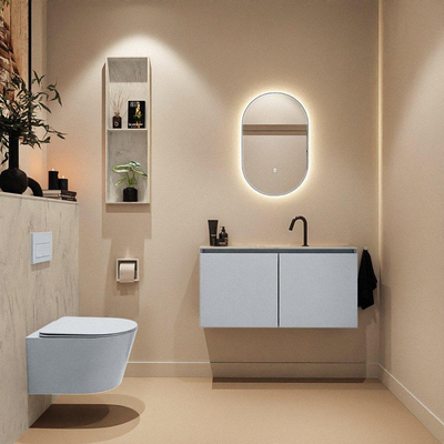MONDIAZ TURE-DLUX Meuble toilette - 100cm - Clay - EDEN - vasque Opalo - position centrale - 1 trou de robinet
